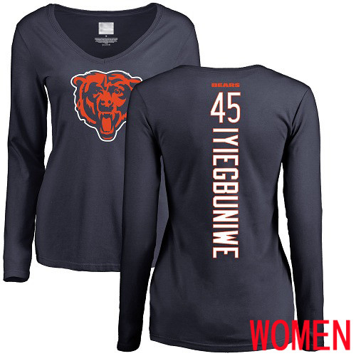Chicago Bears Navy Blue Women Joel Iyiegbuniwe Backer NFL Football #45 Long Sleeve T Shirt